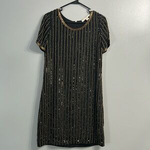 Boston Proper Black and Gold Sequined Dress SZ 4